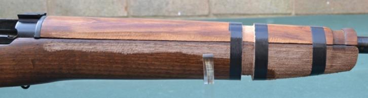 The forend was a much more complicated process that required a No4 forend cutting to 19 in length, considerable re-profiling and the the slot cutting for the barrel band, all in keeping with the