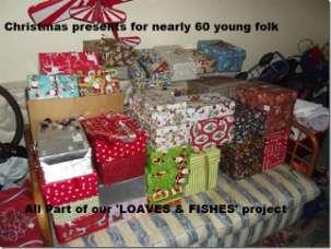 OUR SHOE BOX PROJECT with LOAVES & FISHES 60+ shoeboxes for