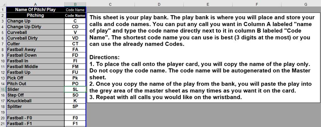 How the P-Bank Sheet Works P-Bank = Pitch Play Bank