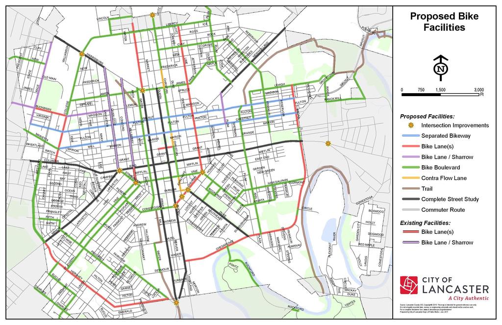 BIKE PLAN AND NETWORK Preliminary recommendations from Lancaster Active Transportation Plan creates a city-wide network of bike lanes, bike