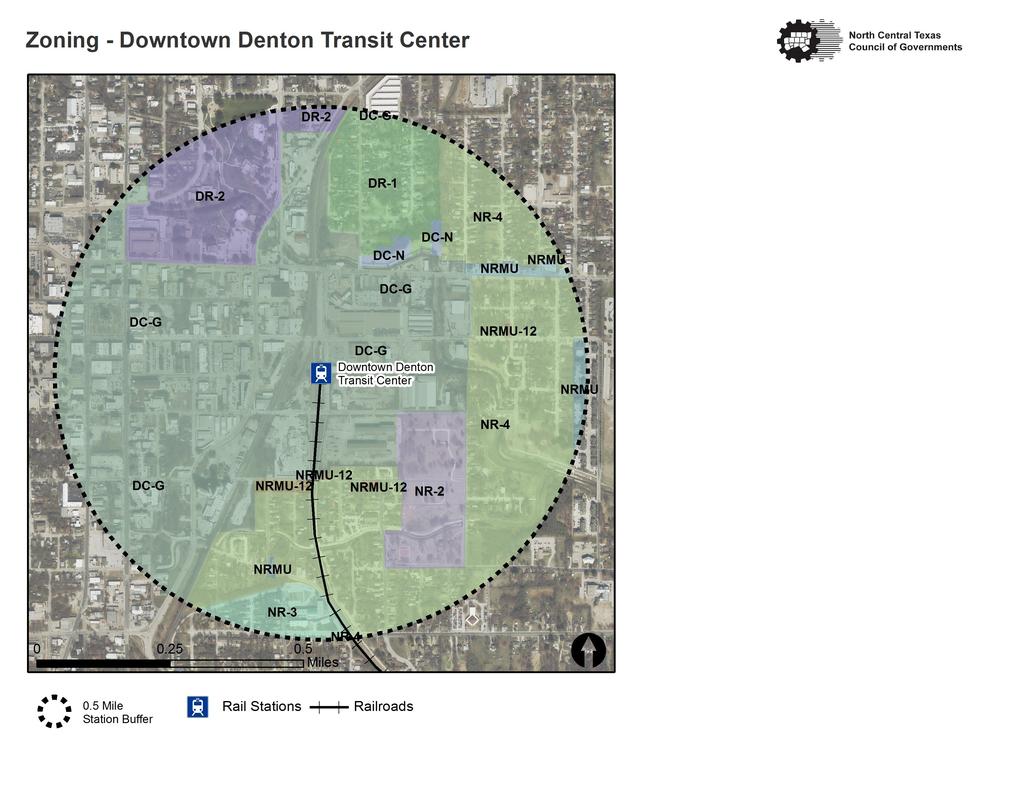 Zoning (2016) Downtown Denton Transit Center Zoning Districts DC-G Downtown Commercial General DC-N Downtown Commercial Neighborhood DR-1, 2 Downtown Residential NRMU-12 Neighborhood Residential