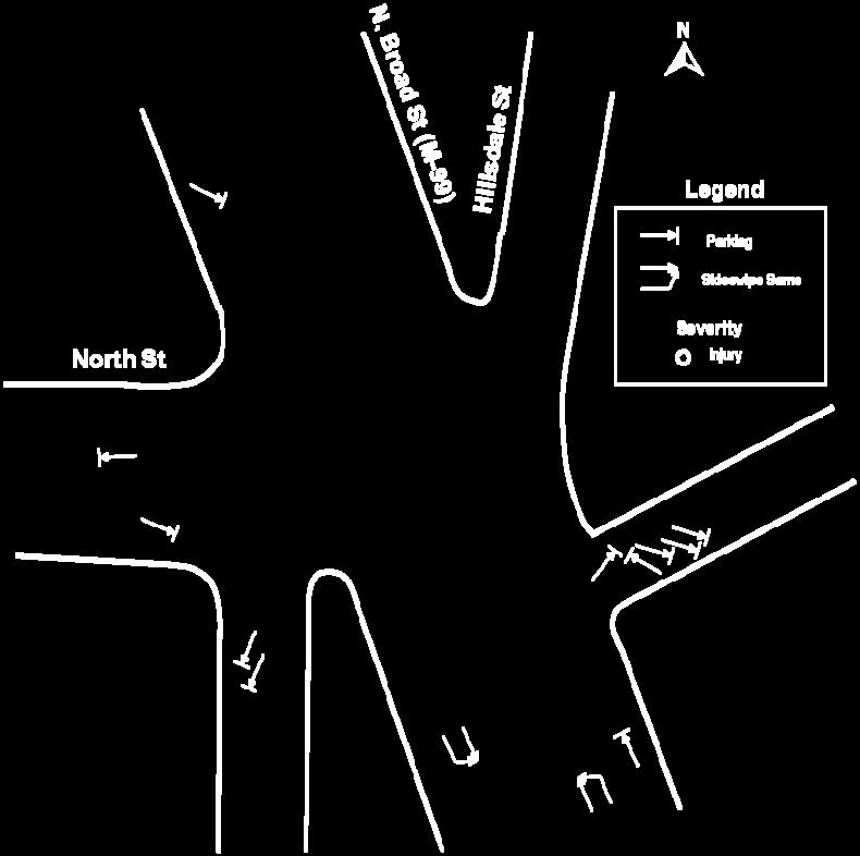 As shown in the diagram, there are several locations with parking-related crash patterns.