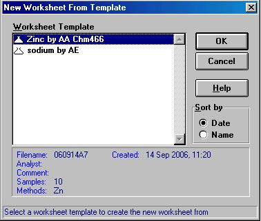 Figure 9: Load Worksheet select "New From Template" Figure 10: Select " Zinc by AA