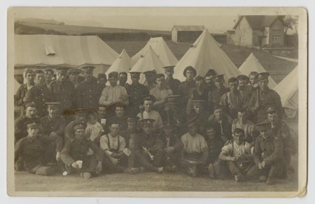 Another member of the team in the photograph is Jack Regan belonged to number 4 Company and we have some photographs of them in camp on Penarth Head and training with a practice gun.