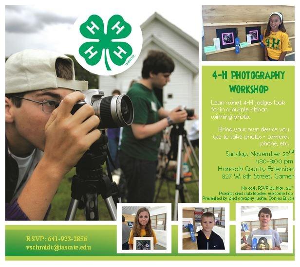 4-H PHOTO JUDGING TIPS Photography Workshop - Nov. 22nd Be sure to attend this photography workshop if you ve ever considered showing photography at the fair.