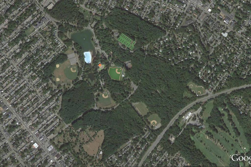 Disc Golf Course Basketball Courts Central Park Rose Garden Iroquois Lake Casino Concession Building Swimming Pool Wright Avenue Entrance Tiny Tot Land Greenhouses and Display Gardens Playgrounds and