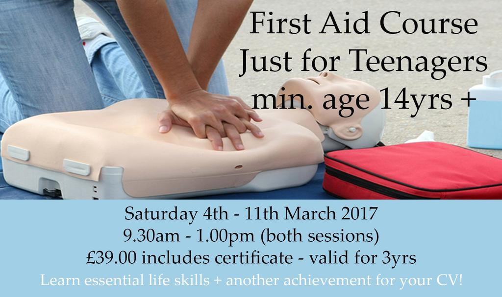 Junior Courses Day Starts Wks Times Fee First Aid 14yrs-18yrs (includes certificate fee) Sat 04/03/17 2 09.30-13.