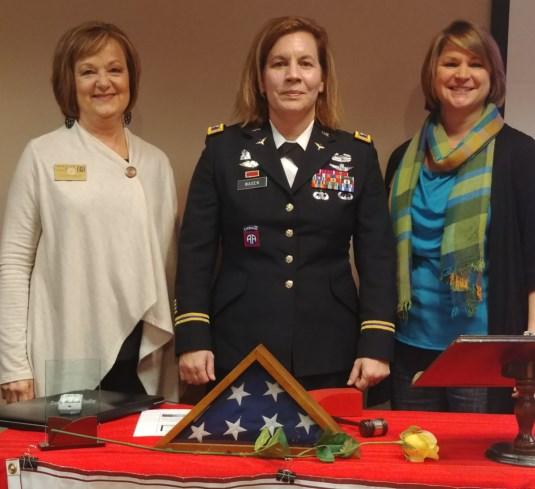 ZEE NEWS - FEBRUARY 2018 PAGE 7 AMELIA EARHART PROGRAM MEETING In honor of Amelia Earhart, Kathy Foust invited her niece Colonel Carey Wagen, U.S. Army, retired officer to present to the Zonta Club of Findlay.