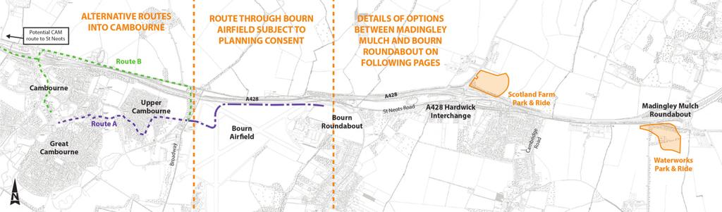 03 CAMBOURNE TO CAMBRIDGE BETTER PUBLIC TRANSPORT PHASE 2 MADINGLEY MULCH ROUNDABOUT TO BOURN AIRFIELD AND CAMBOURNE The area presented for consultation runs west of Madingley Mulch roundabout to