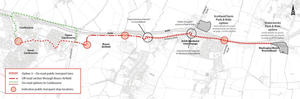 PHASE 2 PUBLIC CONSULTATION 06 Option 3 On-road with public transport priority lanes Public transport vehicles would run on-road along St Neots Road in priority lanes running in both directions.