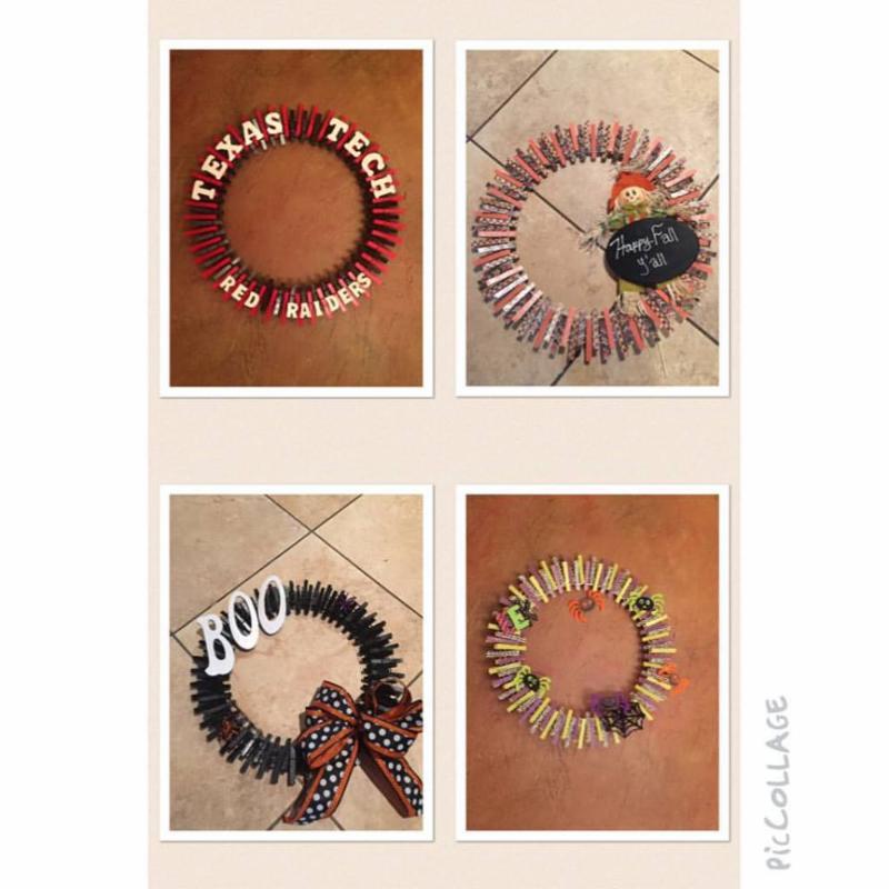 CUSTOM-MADE CLOTHES PIN WREATHS BY THE CLASS OF 2016 NEW STYLES AVAILABLE FOR FALL & UPCOMING HOLIDAYS - HALLOWEEN, THANKSGIVING & CHRISTMAS, OR YOUR FAVORITE TEAM Wreaths are custom-made to order by