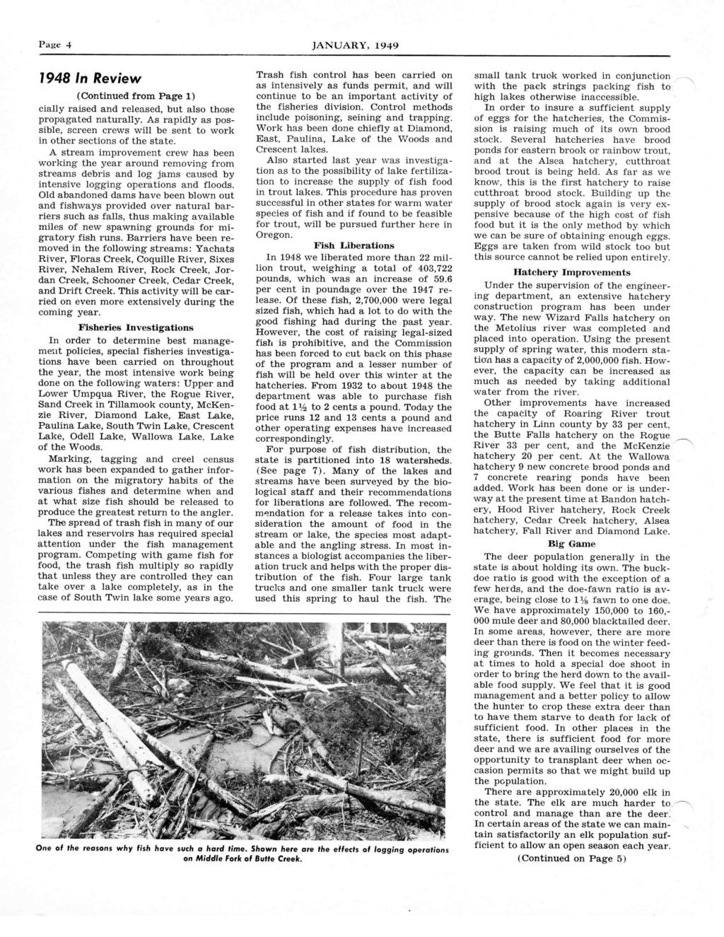 Page 4 JANUARY, 1949 1948 In Review (Continued from Page 1) cially raised and released, but also those propagated naturally.