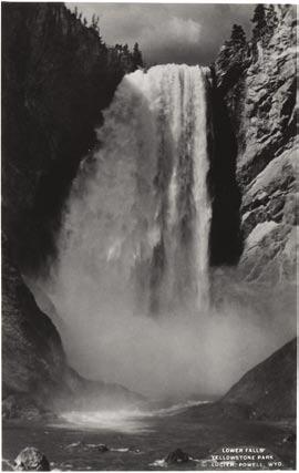 FROM THE ARCHIVES COLLECTION OF ALICE WONDRAK BIEL This souvenir photo of the Lower Falls was taken by A.G. Lucier, a commercial photographer in Powell, Wyoming, in the 1920s 1930s.
