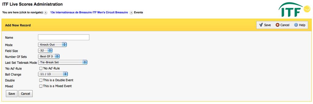 3.1 Add an event If the ITF Supervisor wants to add an event he clicks on the button Add Event at the top of the page.