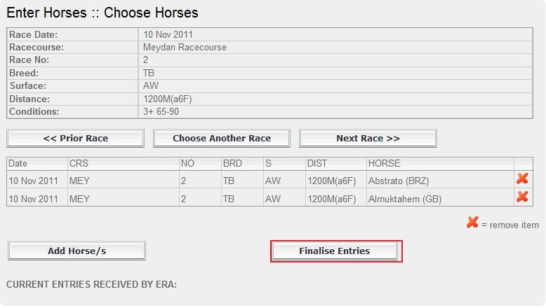 5) You have a choice to choose the next race in sequence, or previous race or choose another race, select <Next