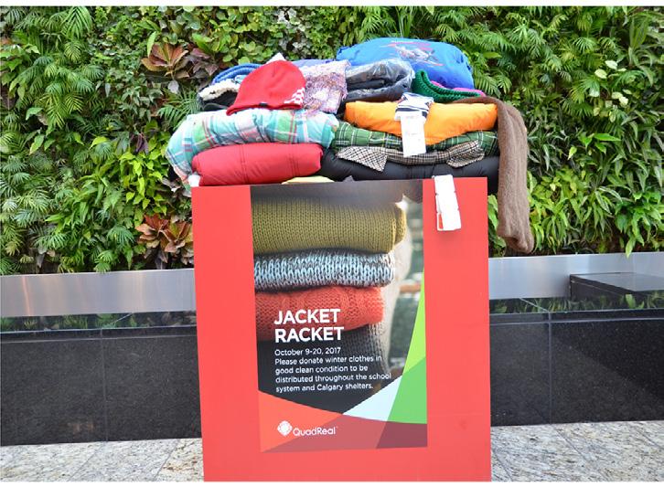 During National Waste Reduction Week, October 9 20, we held a winter clothing drive for Jacket Racket at Livingston Place, Jamieson Place, BP Centre, and Intact Place.
