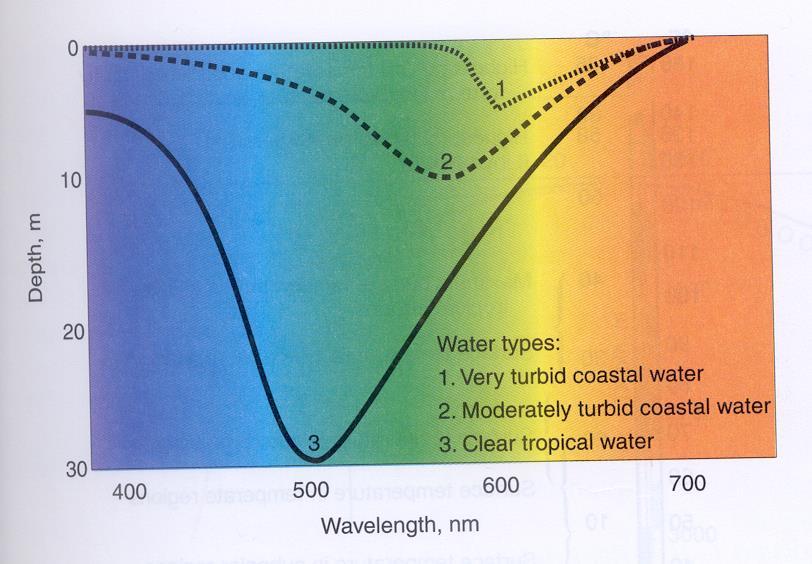 the photic zone where solar energy is sufficient to support photosynthesis - depth of the photic zone depends on the clarity of the water but ranges between 50-100 meters - amount of suspended