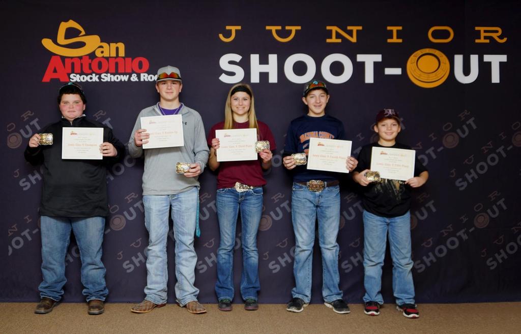 LEWIS CLASS V Winners are (left to right) Champion Cliffton Lewis from Guadalupe County 4-H, Runner-Up Dylan Dunn from Montgomery County 4-H, Third
