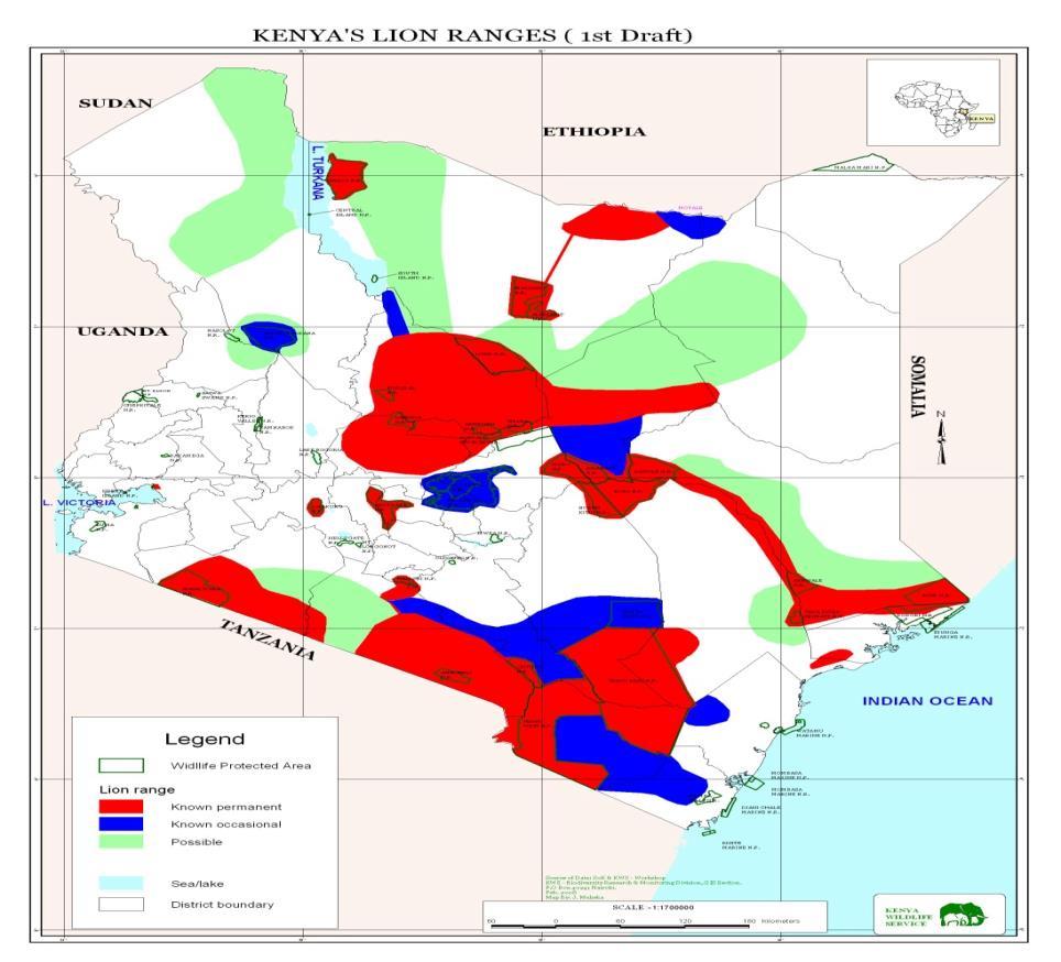 Lion Distribution in Kenya Region Masailand (Kajiado, Mara and Narok) 825 Tsavo 675