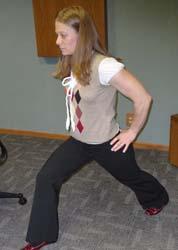 Hold. Repeat on other side. Hip Flexor and Hamstring Stretch Step one leg to the front place the other leg behind you.