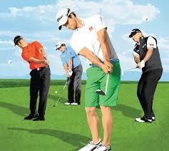In your stroke, allowing the knees to soften and move towards the target helps keep the club moving.