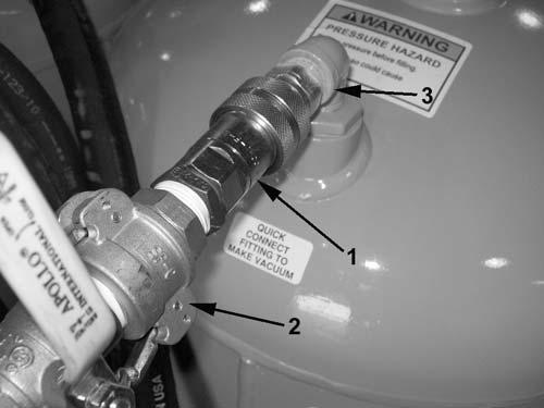 barrel with vacuum. The following steps describe the vacuum method. 1. Check that the vacuum/pressure gauge reads zero, indicating no pressure or vacuum in the new product tank.