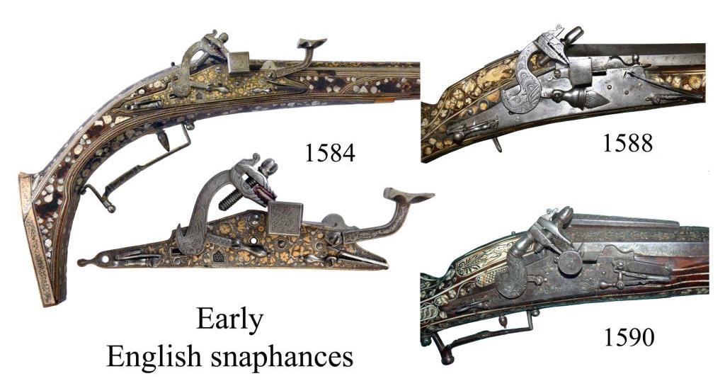 Just how and when the snaphance lock arrived in England remains unknown. New research suggests that the lock may have been introduced into England from Scotland (Blair: Scottish Firearms, 1995).