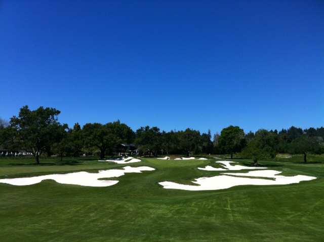 Par 5, 13 th Hole Pasatiempo and Mackenzies distinctive flash faced bunkers.