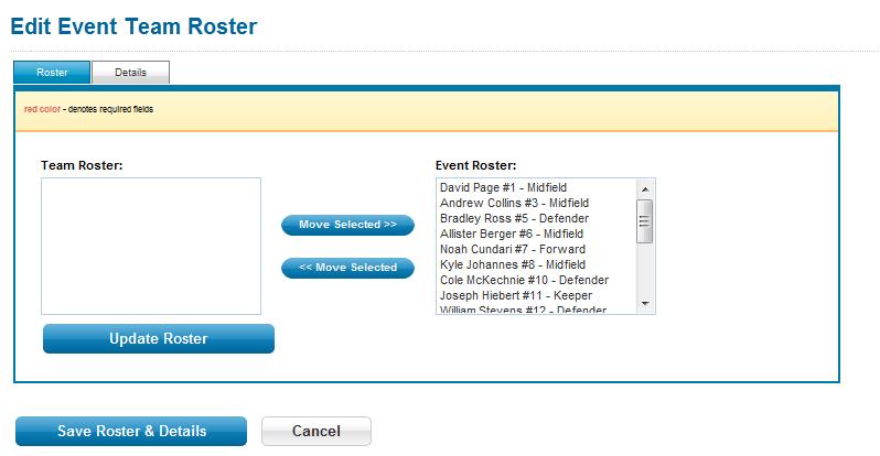 Click the Team Name to see all team information by clicking the tabs (screen below) Click the roster button to see the