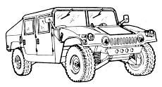 Multipurpose Wheeled Vehicle (HMMWV) - Humvee (SUA); Size: 4,5 m x 3,3m x 2,16m (L-W-H); - High Mobility Tactical Vehicle
