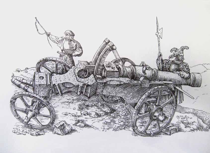 Ca. 1519: For Wheeled Cannon The copper engraving by Albrecht Dürer shows a large