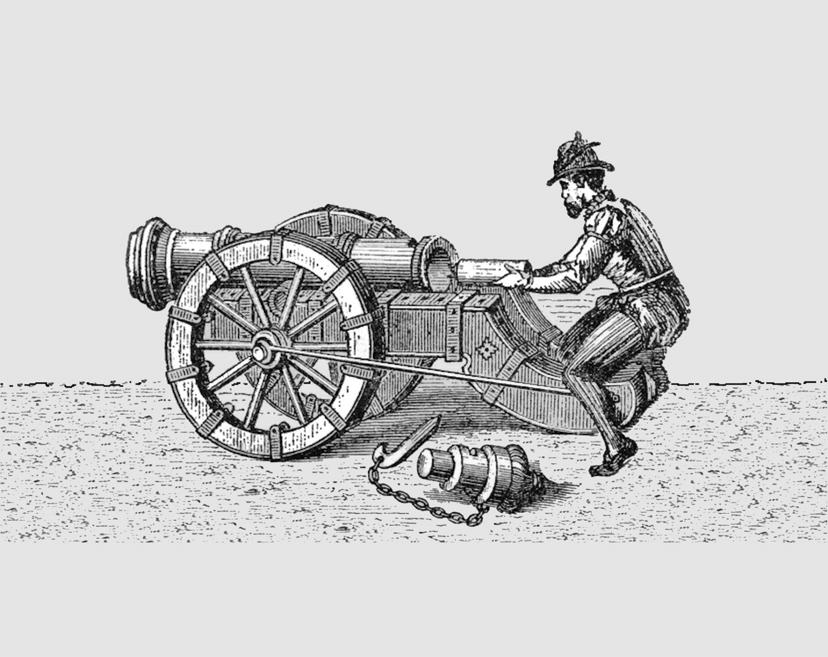 Ca. 1570: Cannoneer with German Breech Loading Cannon August Demmin, Die Kriegswaffen, 1893 The breech loading cannon had the advantage of no longer having to be loaded from the front, which was a