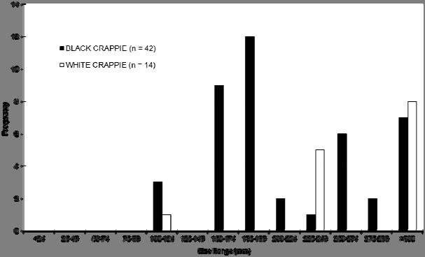 Figure 9. Length- frequency histogram of Black Crappie and White Crappie from spring trap netting Mercer Lake (2015).