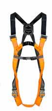 buckles Harness built in two colors for easier orientation of harness when put on Support straps connecting the legs stays low and comfortable, takes up forces during a fall Metal parts Steel