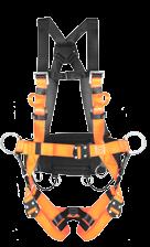 FS2010 Fall Arrest Harness 1 dorsal D-ring and 1 front D-ring for attachment of fall arrest systems 2 side D-rings for work positioning and 1 ventral D-ring for work suspension Size adjustment at