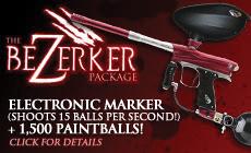 BEZERKER PACK - $250 Includes entry and equipment hire + 1,500 paintballs PLUS Upgrade to a Professional Electronic Marker PROFESSIONAL PACK - $325 Includes entry and equipment hire + 2,000