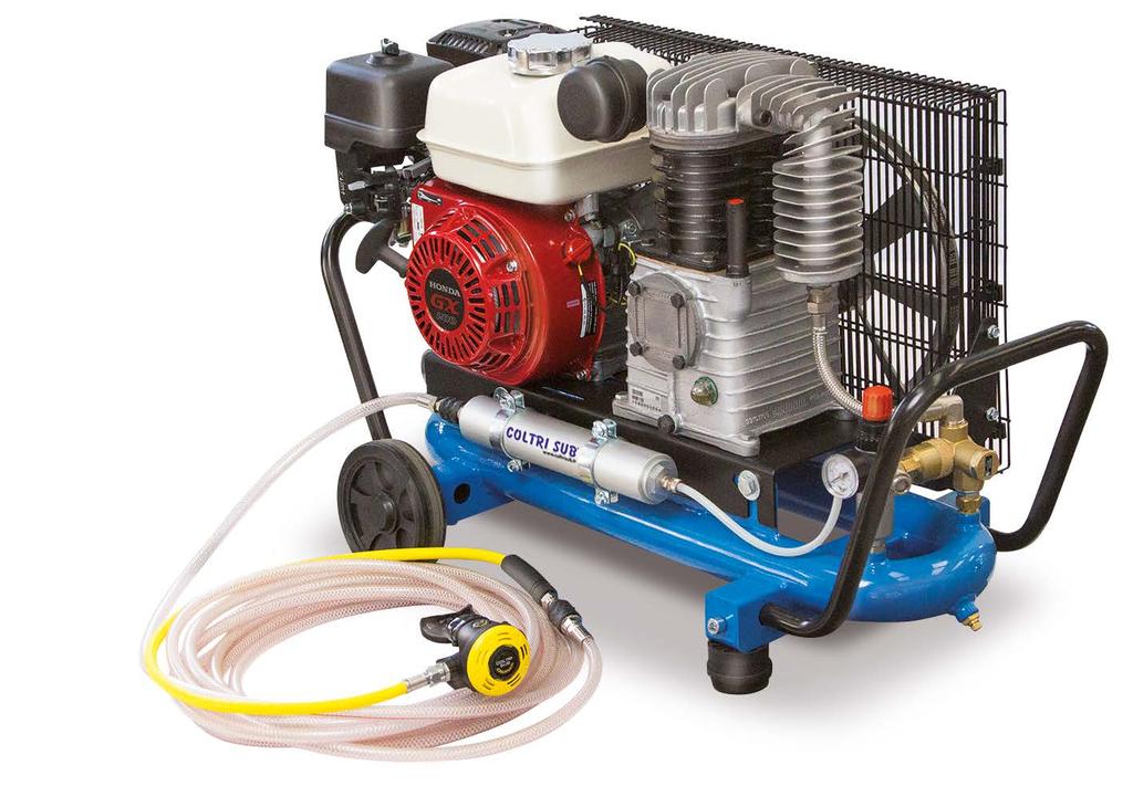 PORTABLE COMPRESSORS Page 14 EOLO 330 SH THIRD LUNG COMPRESSOR Food grade floating LP pipe 2nd stage regulator Double outlet EOLO 330 SH HC010330 HONDA PETROL ENGINE AIR DELIVER 330 l/min - 19.