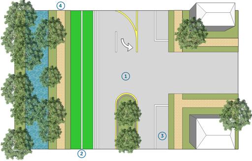 to provide on-street parking for residential and trail access Using existing sidewalk provide a pedestrian