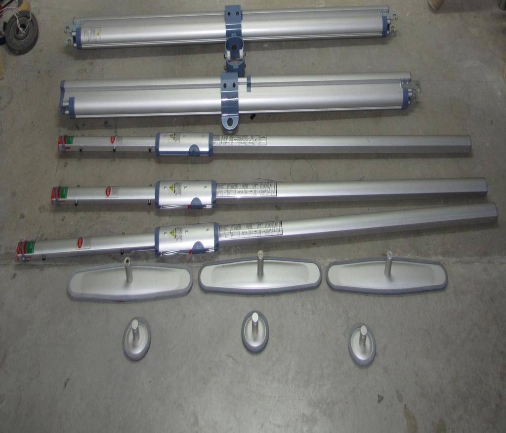 Components of the 3 Post Pressure Fit System Adjustable Track Swivel Trolley Lift Trolley Supporting Post Sections Top Foot Bottom