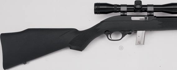 Model 7000 The super-accurate Model 7000 features an 18" heavy target barrel, a black fiberglass-reinforced synthetic stock with molded-in checkering and swivel studs, a nickel-plated 10- shot clip