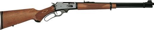Stock American black walnut pistol grip stock with fluted comb; cut checkering; ventilated recoil pad; tough Mar-Shield finish; blued steel barrel band with integral swivel stud.