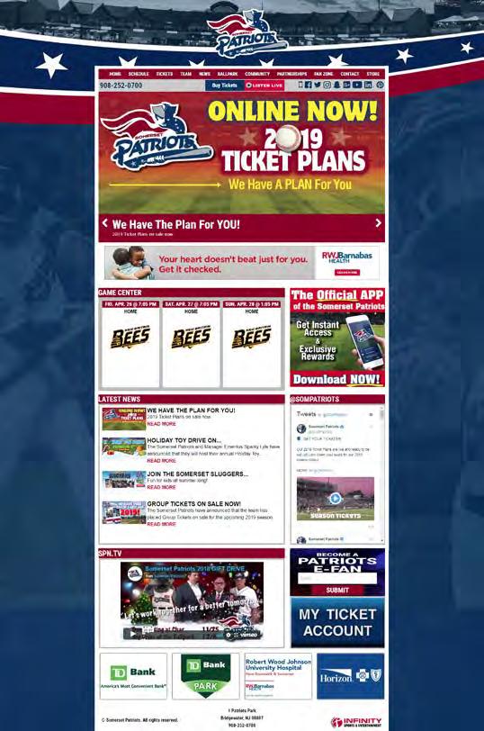.. $4,000 Page Banner...940 pixels x 116 pixels... $2,000 E-Mail Marketing Page Banner Home Page Banner The Somerset Patriots keep in constant communication with our fanbase through E-Mail Marketing.