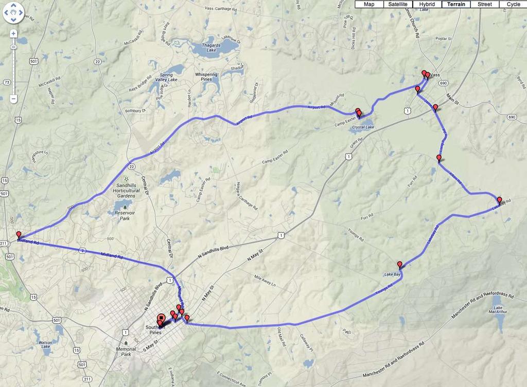 RIDE MAPS Routes: 28-mile cruise and elevation information.