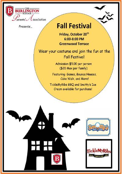 ! FALL FESTIVAL Our Fall Festival is this Friday, October 20, 6:00-8:00 pm at Greenwood Terrace.