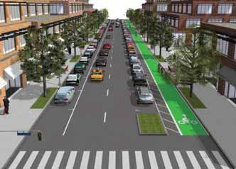 The alternative would provide one-way bike lanes on both streets, which, similar to all other alternatives, would be separated from moving traffic by parking.