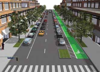 Vehicular traffic would be one-way with two lanes on each street Widened to 14 during the off-peak.