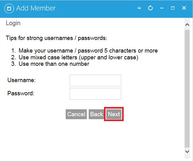 Enter a Username and Password for the player.