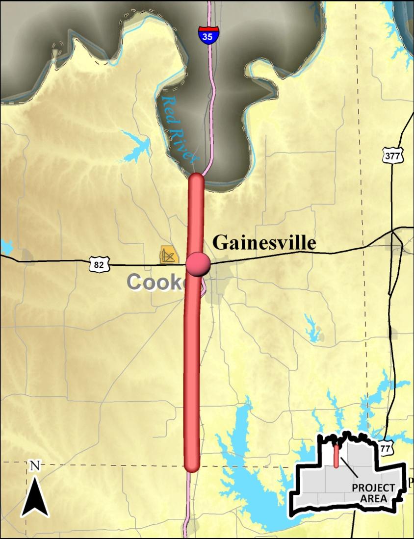 Proposed Project I 35 Frontage Roads in Cooke County The existing I 35 frontage roads in Cooke County are discontinuous and include several gaps, specifically at the Trinity River Elm Fork Crossing.