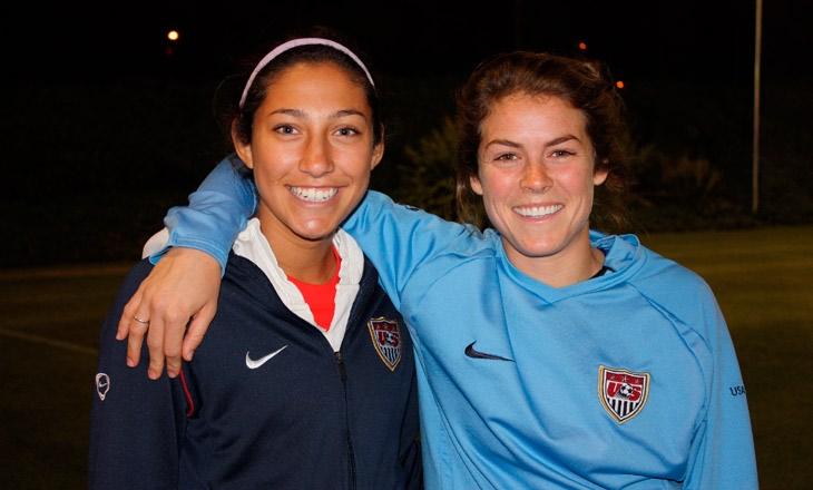 National Players of the Year Christen Press (left) and Kelley O Hara at a U.S. national team camp, 2010.
