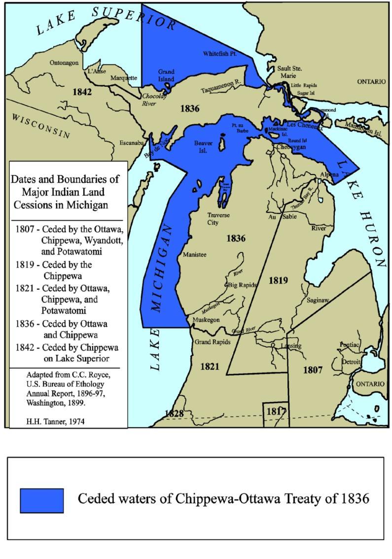 1836 Treaty-Ceded Waters In State of Michigan Negotiated Settlements Tribes/State/Feds 1985